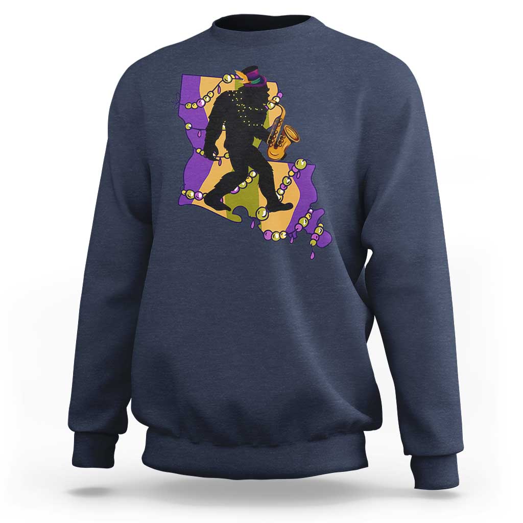 Funny Bigfoot Mardi Gras Louisiana Map Jazz Music Sweatshirt