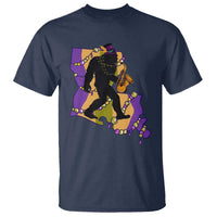 Funny Bigfoot Mardi Gras Louisiana Map Jazz Music T Shirt