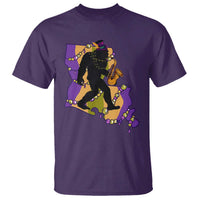 Funny Bigfoot Mardi Gras Louisiana Map Jazz Music T Shirt