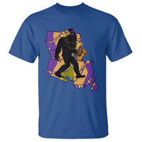 Funny Bigfoot Mardi Gras Louisiana Map Jazz Music T Shirt