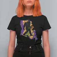 Funny Bigfoot Mardi Gras Louisiana Map Jazz Music T Shirt For Women