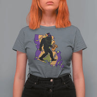 Funny Bigfoot Mardi Gras Louisiana Map Jazz Music T Shirt For Women