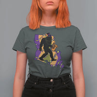 Funny Bigfoot Mardi Gras Louisiana Map Jazz Music T Shirt For Women