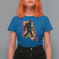 Funny Bigfoot Mardi Gras Louisiana Map Jazz Music T Shirt For Women