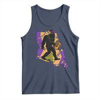 Funny Bigfoot Mardi Gras Louisiana Map Jazz Music Tank Top