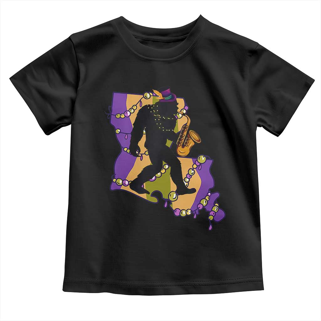 Funny Bigfoot Mardi Gras Louisiana Map Jazz Music Toddler T Shirt