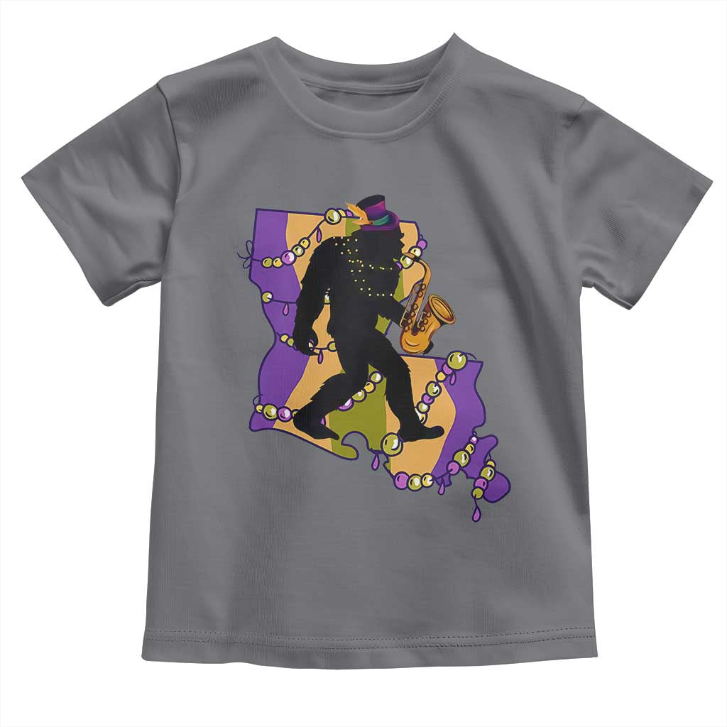 Funny Bigfoot Mardi Gras Louisiana Map Jazz Music Toddler T Shirt
