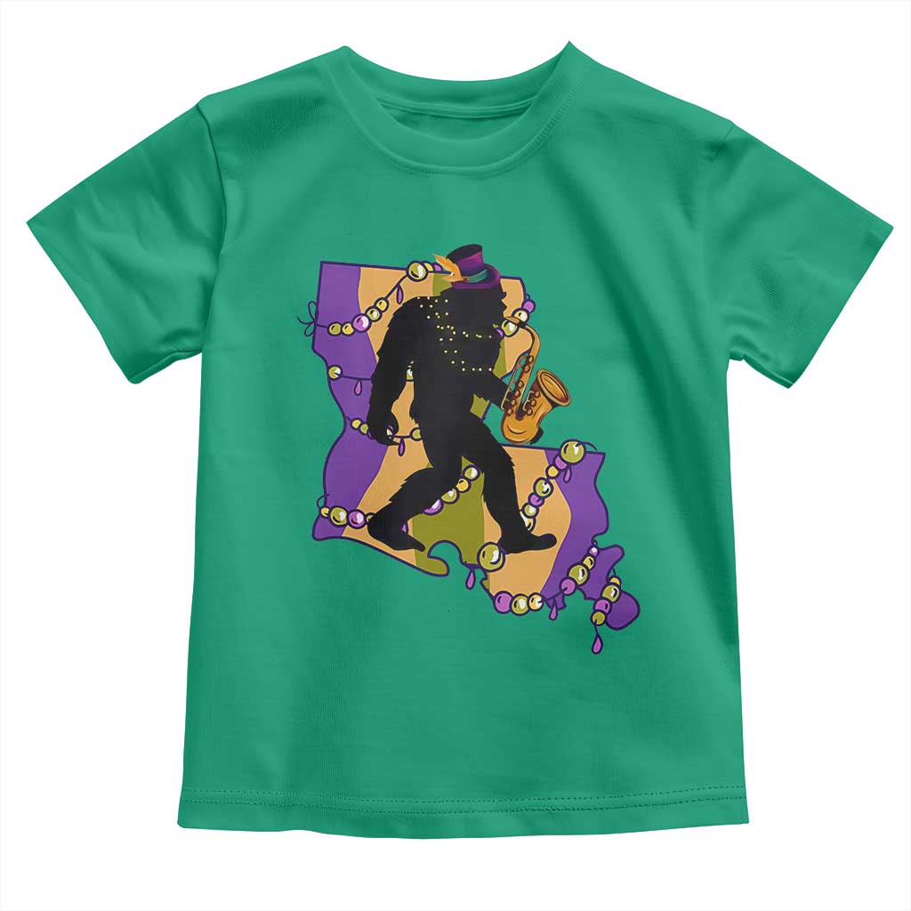 Funny Bigfoot Mardi Gras Louisiana Map Jazz Music Toddler T Shirt