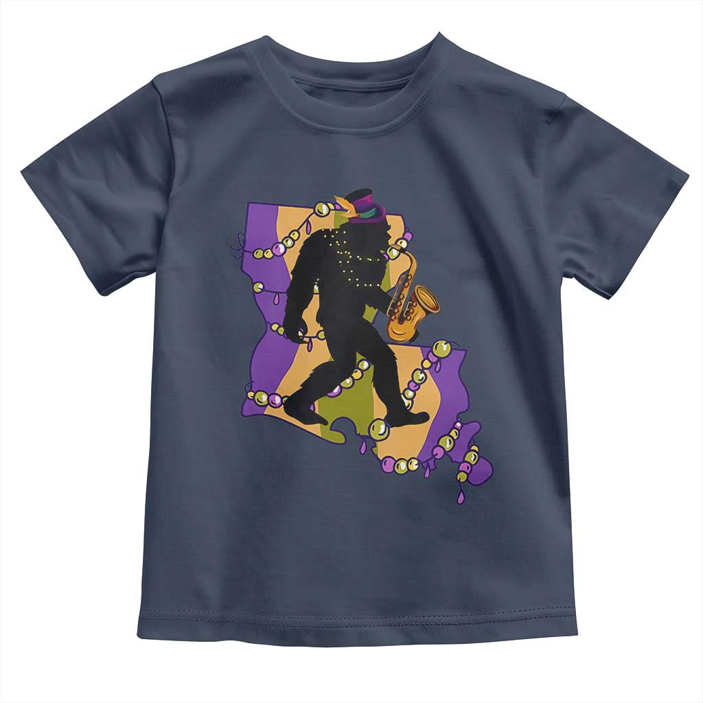 Funny Bigfoot Mardi Gras Louisiana Map Jazz Music Toddler T Shirt