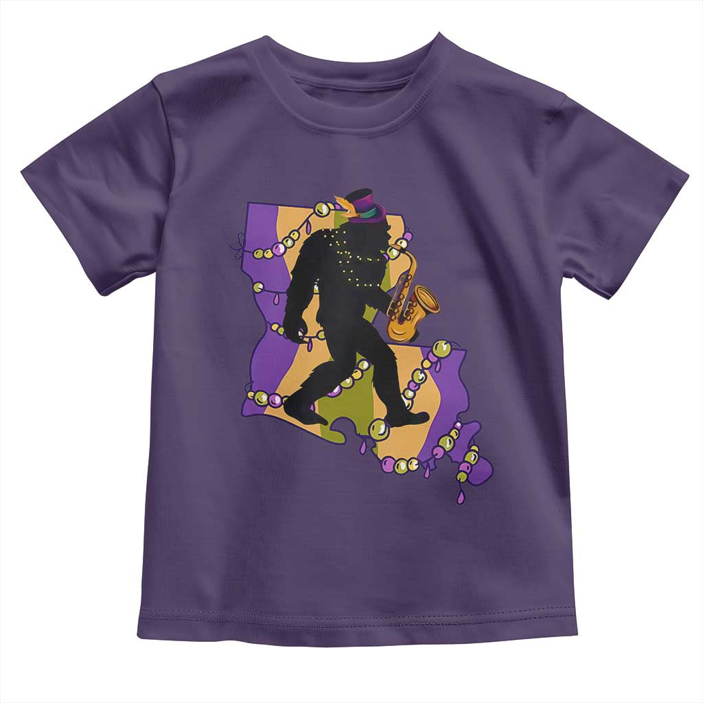 Funny Bigfoot Mardi Gras Louisiana Map Jazz Music Toddler T Shirt
