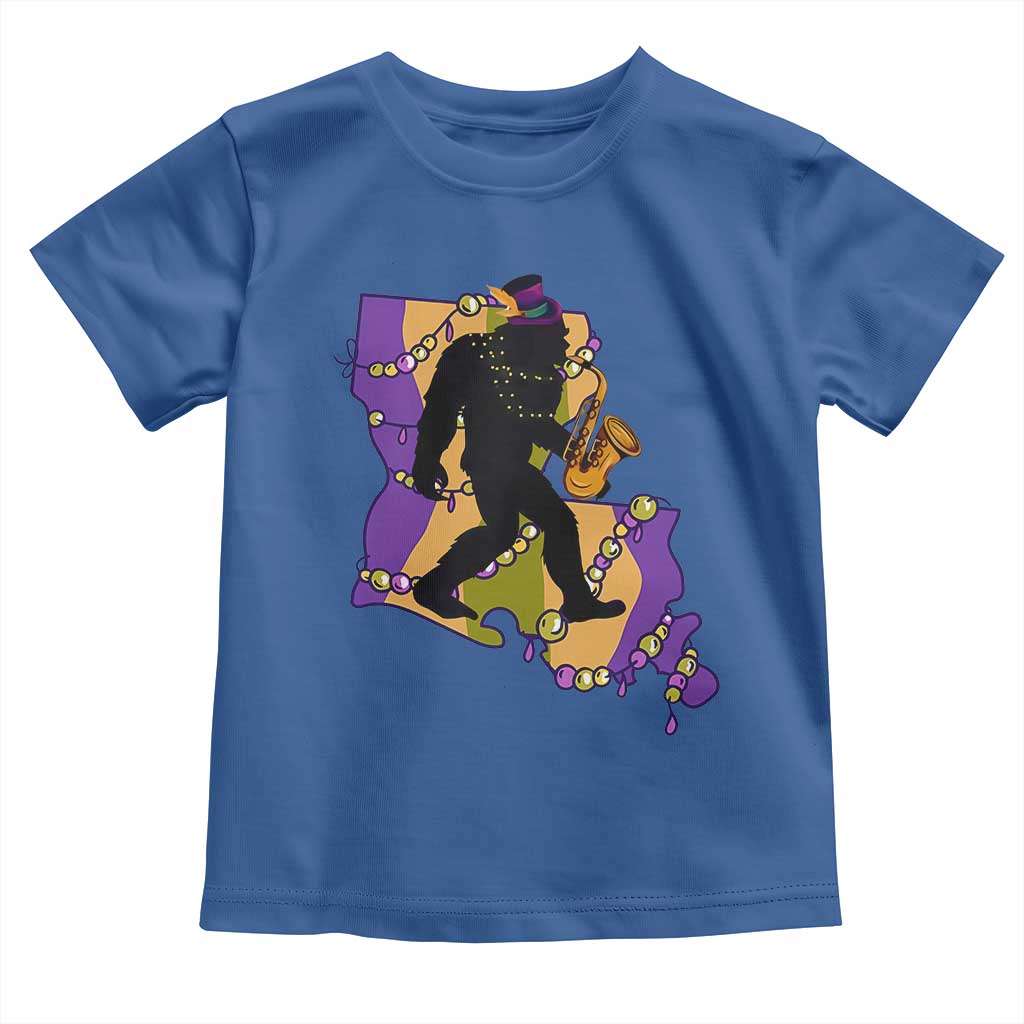 Funny Bigfoot Mardi Gras Louisiana Map Jazz Music Toddler T Shirt