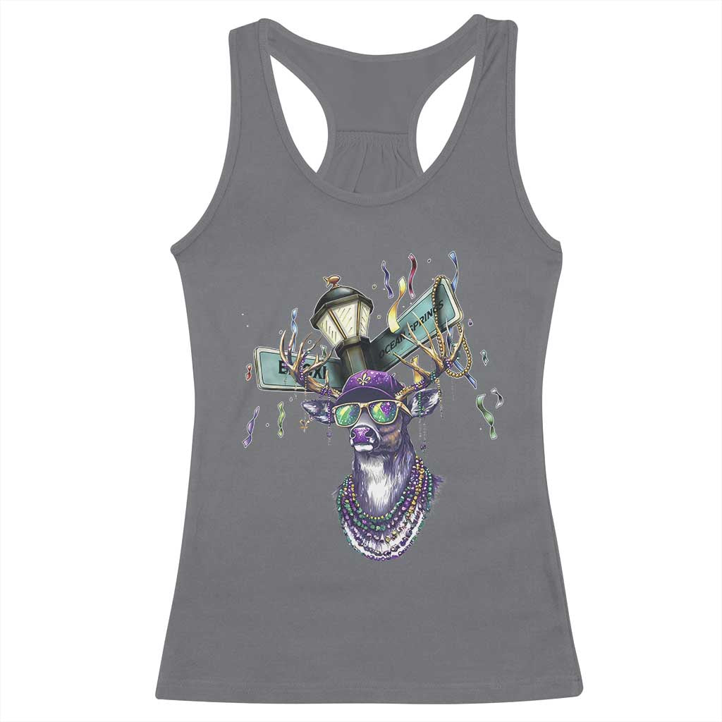 Funny Mardi Gras Mississippi Deer Racerback Tank Top Biloxi Ocean Springs Carnival