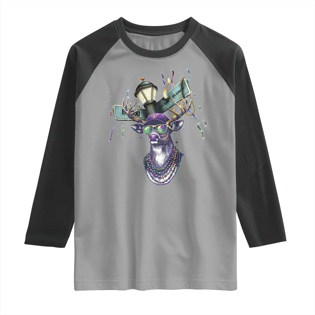 Funny Mardi Gras Mississippi Deer Raglan Shirt Biloxi Ocean Springs Carnival
