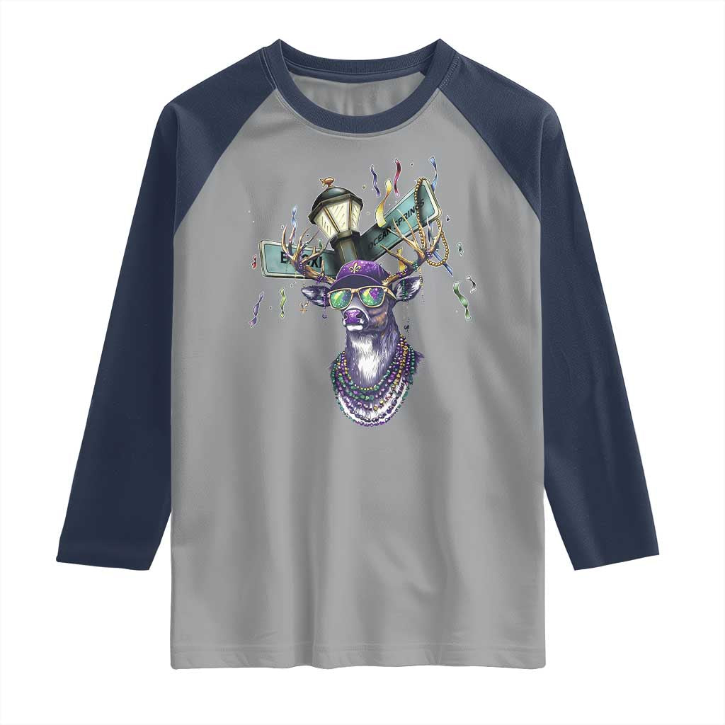 Funny Mardi Gras Mississippi Deer Raglan Shirt Biloxi Ocean Springs Carnival