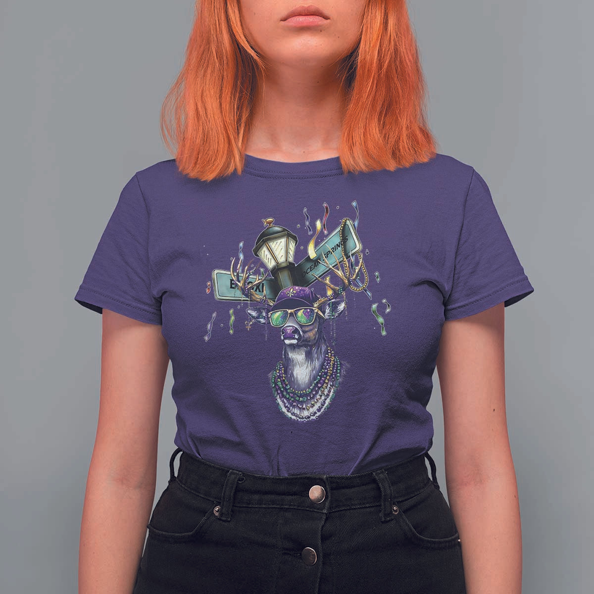 Funny Mardi Gras Mississippi Deer T Shirt For Women Biloxi Ocean Springs Carnival