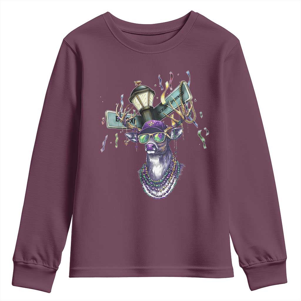 Funny Mardi Gras Mississippi Deer Youth Sweatshirt Biloxi Ocean Springs Carnival