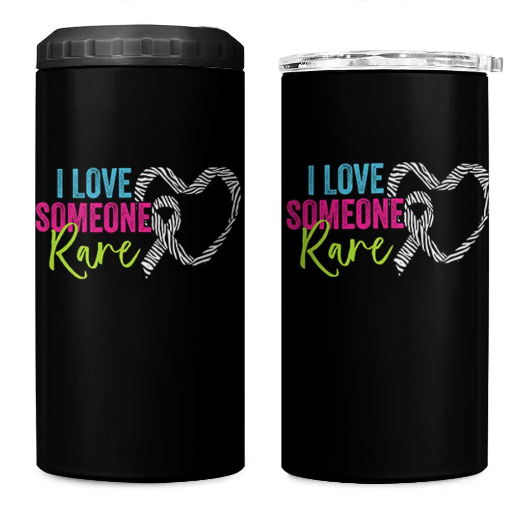 Rare Disease Awareness 4 in 1 Can Cooler Tumbler I Love Someone Rare Zebra Ribbon