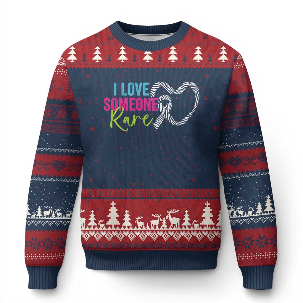 Rare Disease Awareness Ugly Christmas Sweater I Love Someone Rare Zebra Ribbon