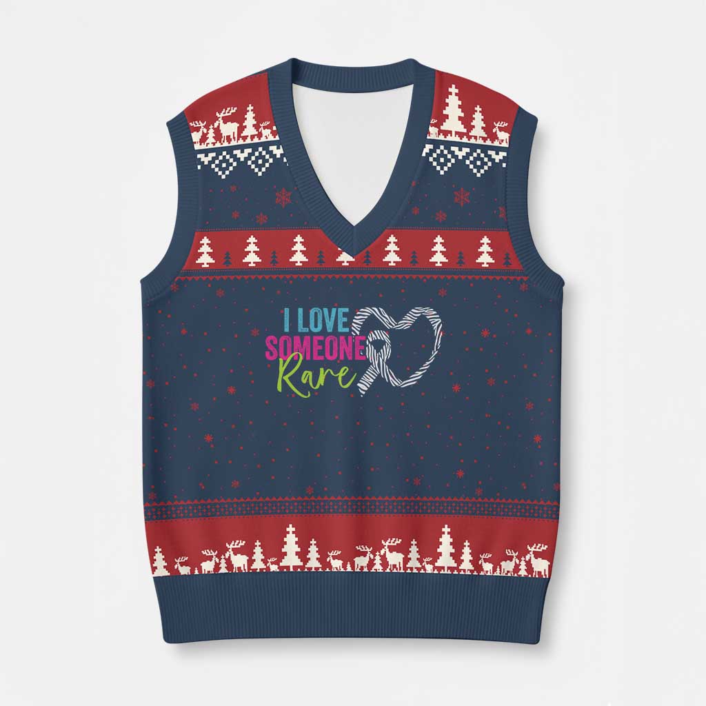 Rare Disease Awareness V-Neck Knit Sweater Vest I Love Someone Rare Zebra Ribbon