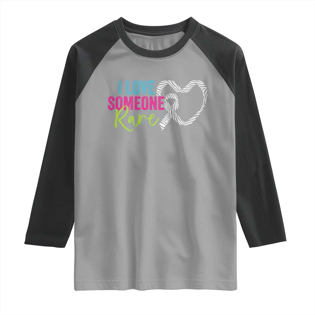 Rare Disease Awareness Raglan Shirt I Love Someone Rare Zebra Ribbon