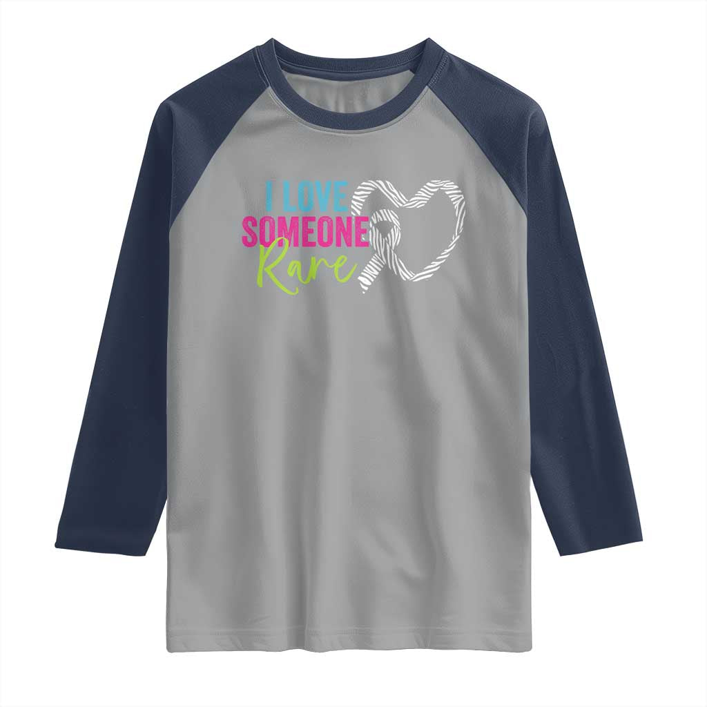 Rare Disease Awareness Raglan Shirt I Love Someone Rare Zebra Ribbon
