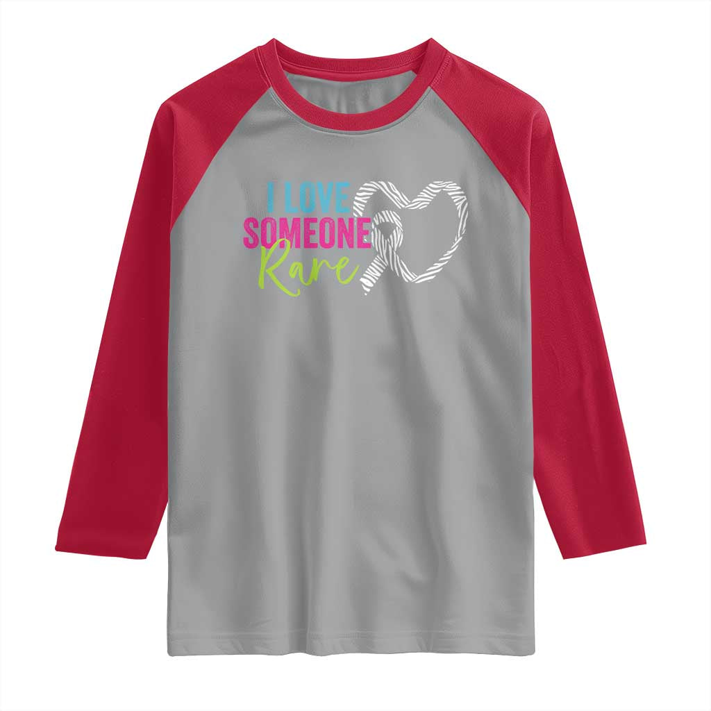 Rare Disease Awareness Raglan Shirt I Love Someone Rare Zebra Ribbon