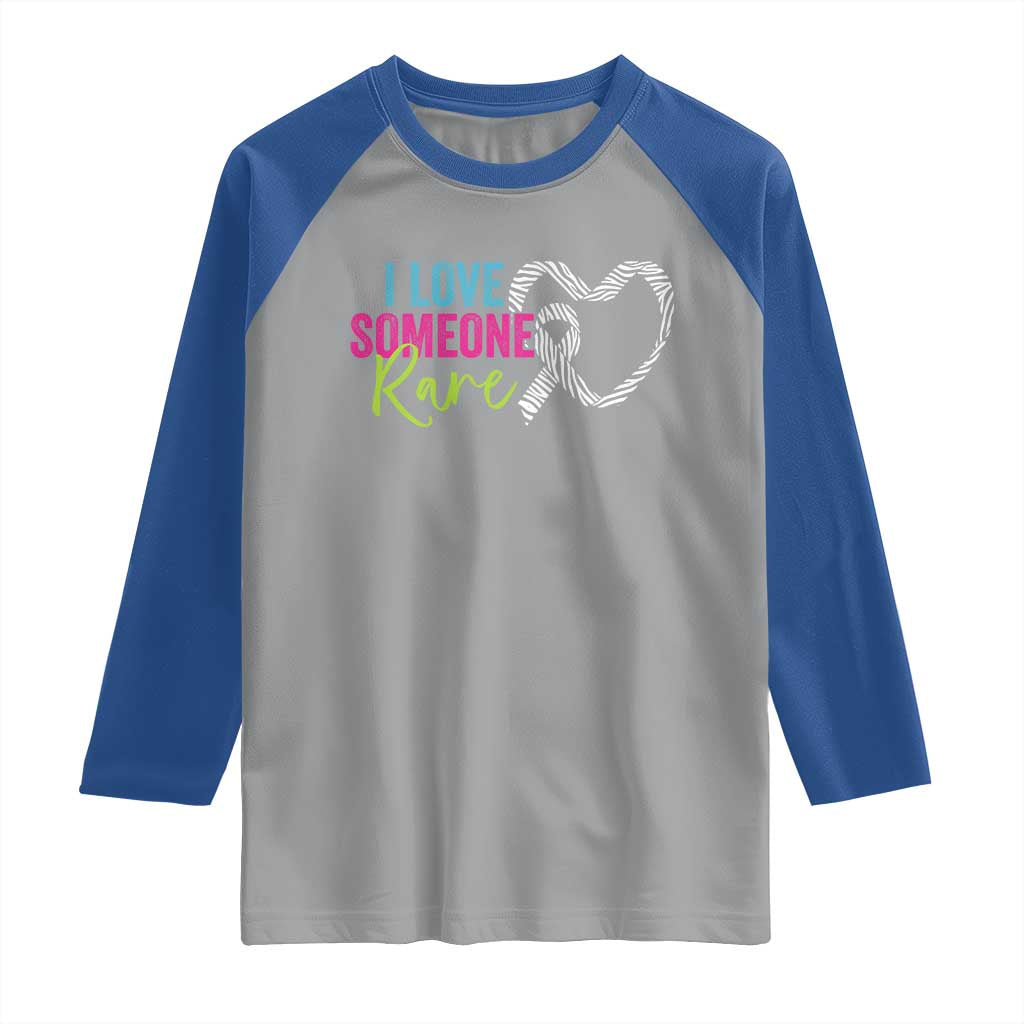 Rare Disease Awareness Raglan Shirt I Love Someone Rare Zebra Ribbon