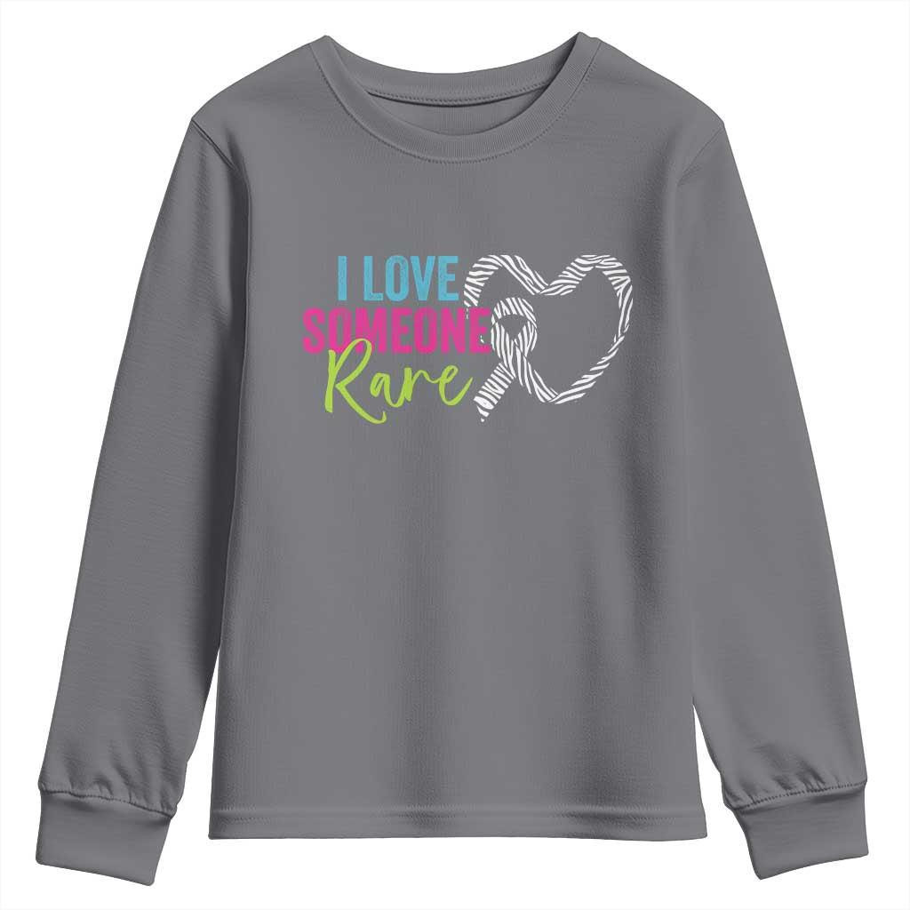 Rare Disease Awareness Youth Sweatshirt I Love Someone Rare Zebra Ribbon