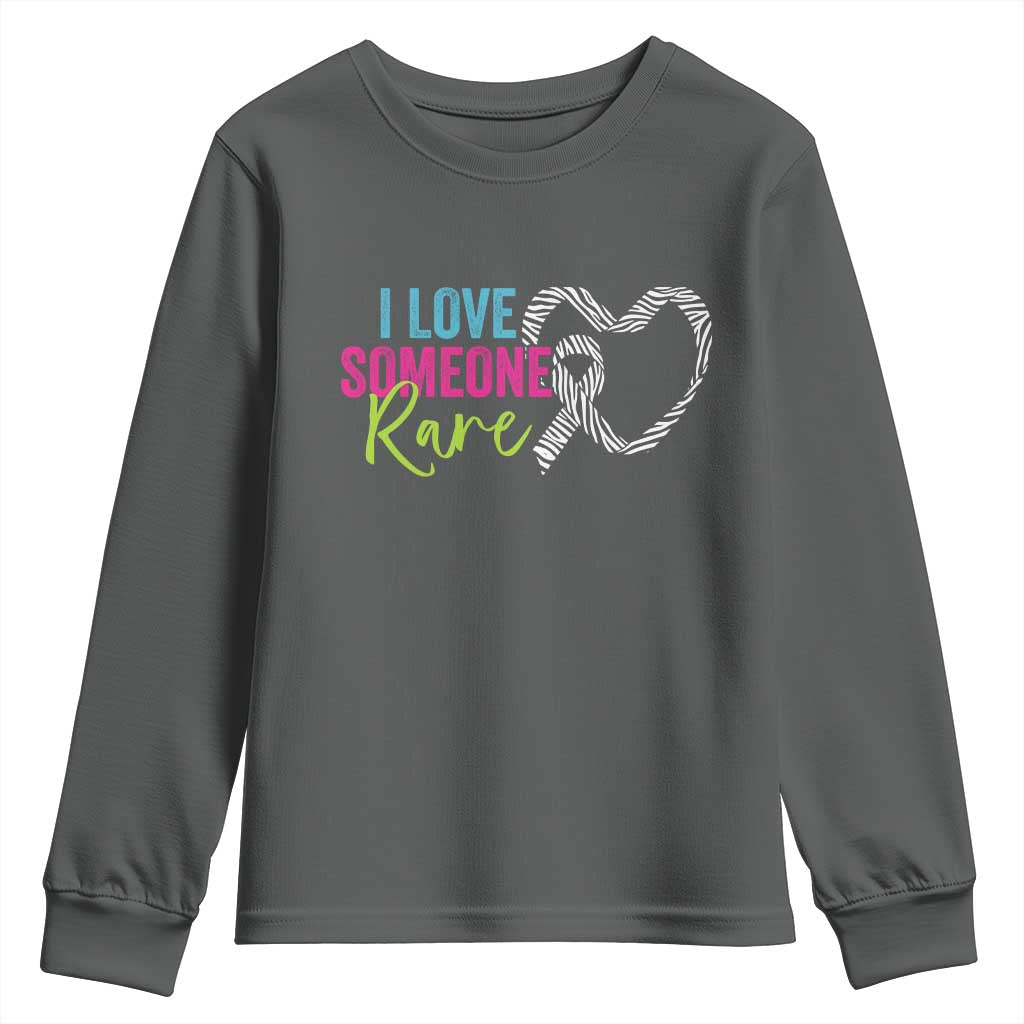 Rare Disease Awareness Youth Sweatshirt I Love Someone Rare Zebra Ribbon