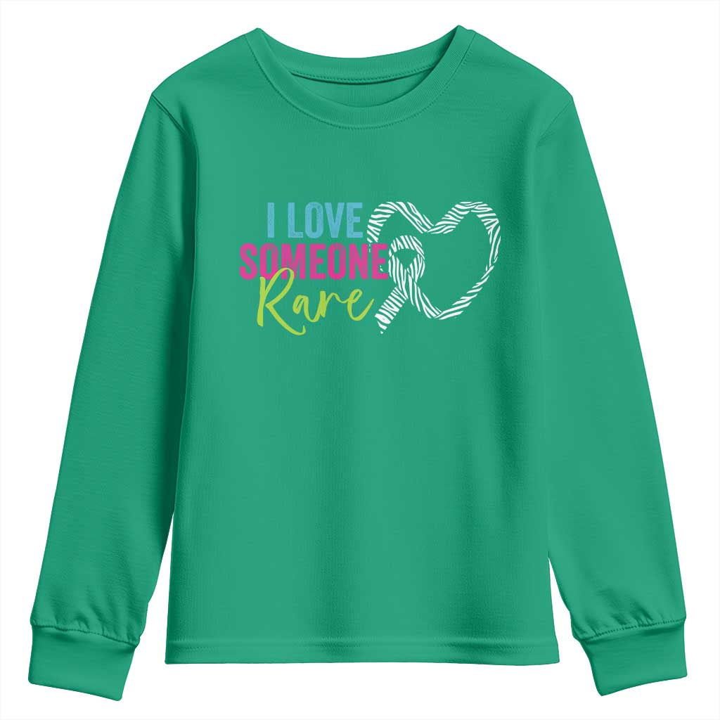 Rare Disease Awareness Youth Sweatshirt I Love Someone Rare Zebra Ribbon