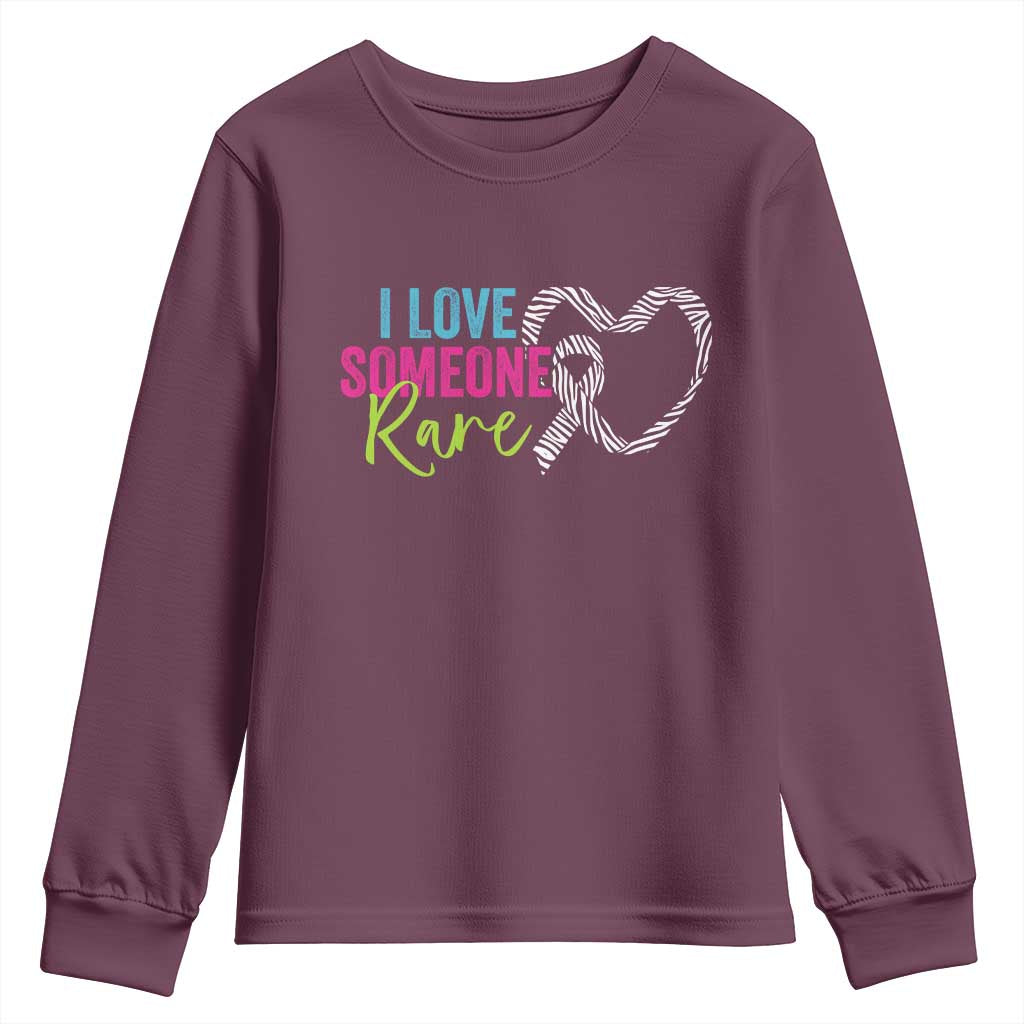 Rare Disease Awareness Youth Sweatshirt I Love Someone Rare Zebra Ribbon
