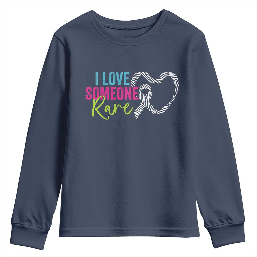 Rare Disease Awareness Youth Sweatshirt I Love Someone Rare Zebra Ribbon