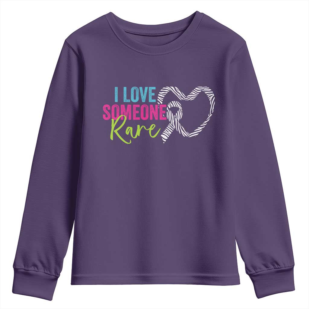 Rare Disease Awareness Youth Sweatshirt I Love Someone Rare Zebra Ribbon