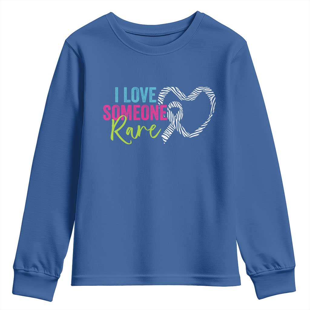 Rare Disease Awareness Youth Sweatshirt I Love Someone Rare Zebra Ribbon