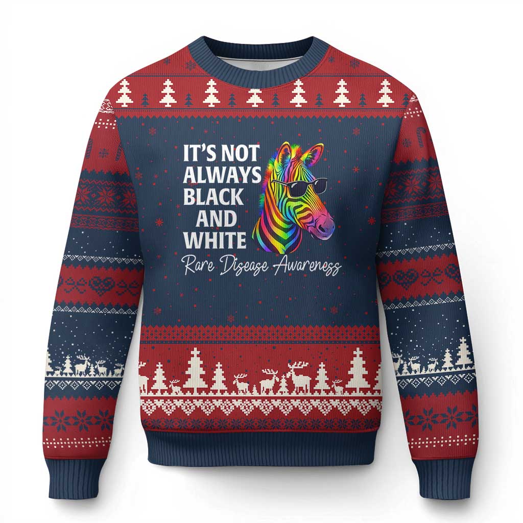 Rare Disease Awareness Ugly Christmas Sweater It Is Not Always Black And White Colorful Zebra
