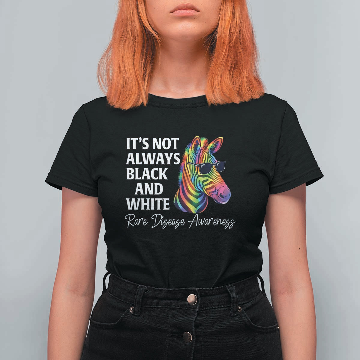 Rare Disease Awareness T Shirt For Women It Is Not Always Black And White Colorful Zebra