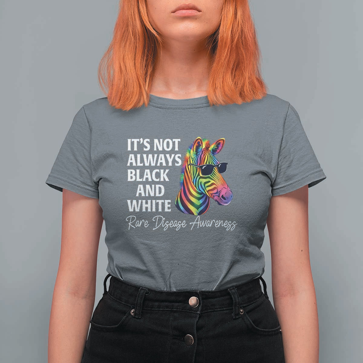 Rare Disease Awareness T Shirt For Women It Is Not Always Black And White Colorful Zebra