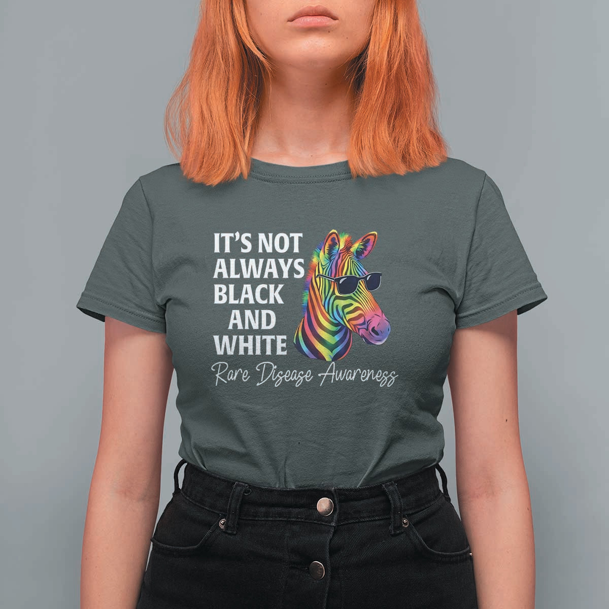 Rare Disease Awareness T Shirt For Women It Is Not Always Black And White Colorful Zebra