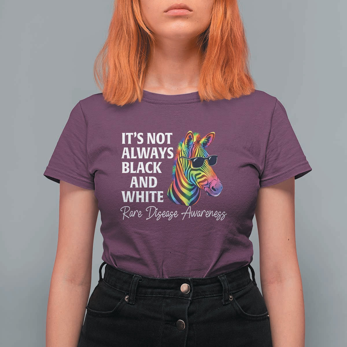 Rare Disease Awareness T Shirt For Women It Is Not Always Black And White Colorful Zebra