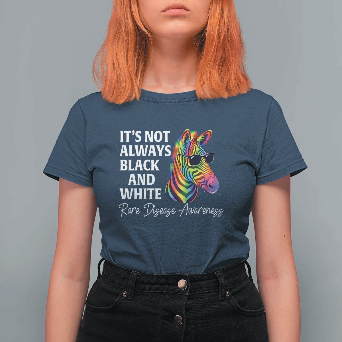 Rare Disease Awareness T Shirt For Women It Is Not Always Black And White Colorful Zebra