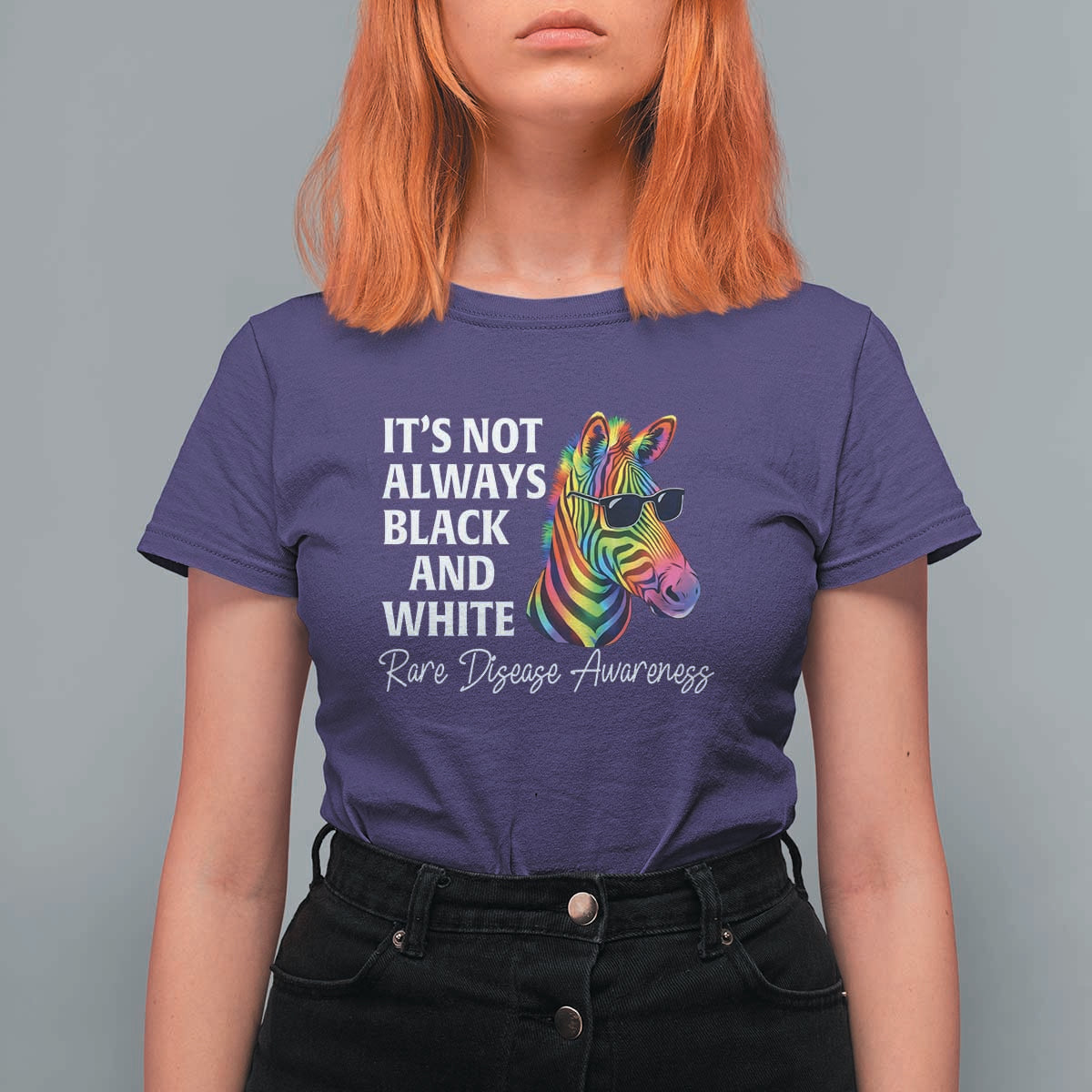 Rare Disease Awareness T Shirt For Women It Is Not Always Black And White Colorful Zebra
