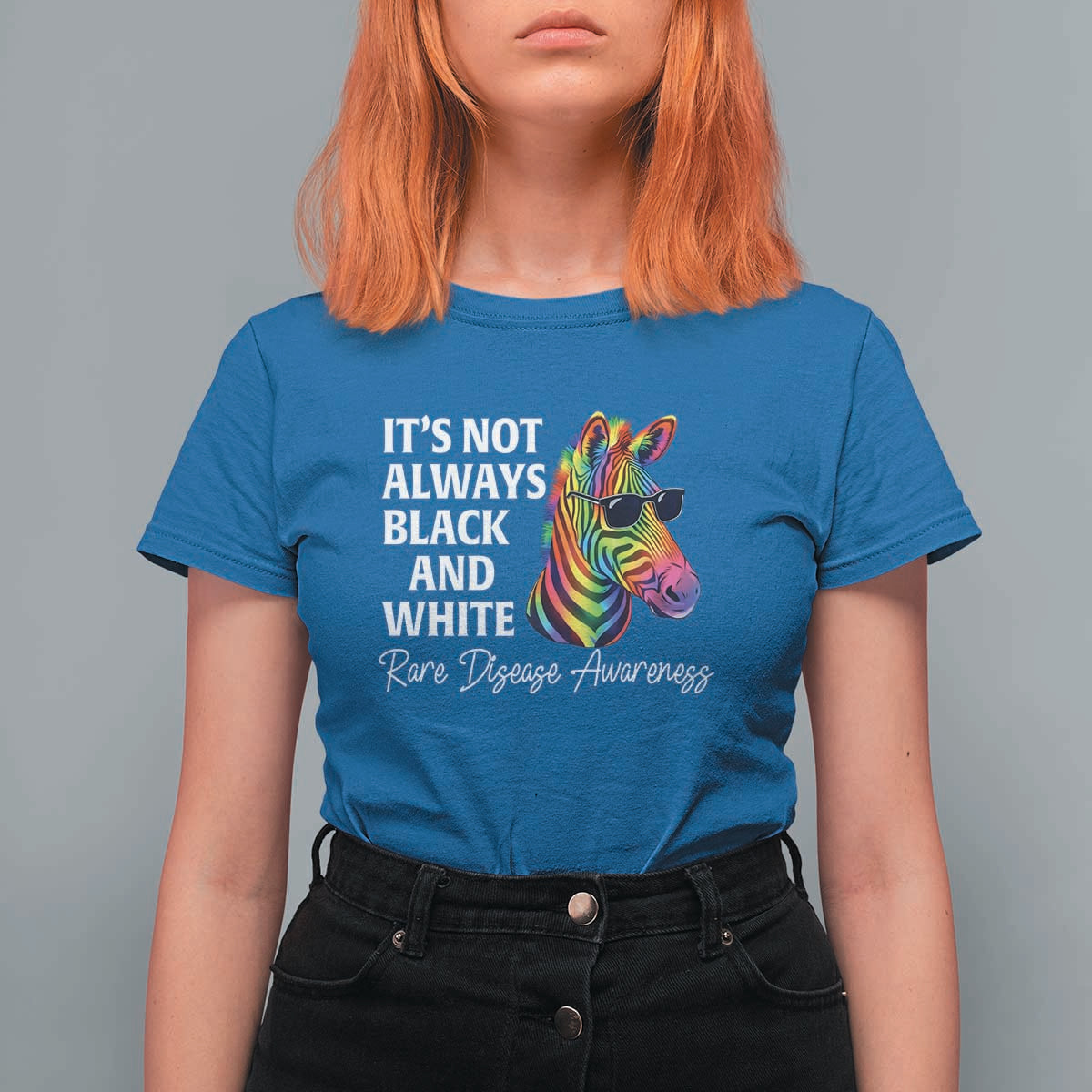 Rare Disease Awareness T Shirt For Women It Is Not Always Black And White Colorful Zebra