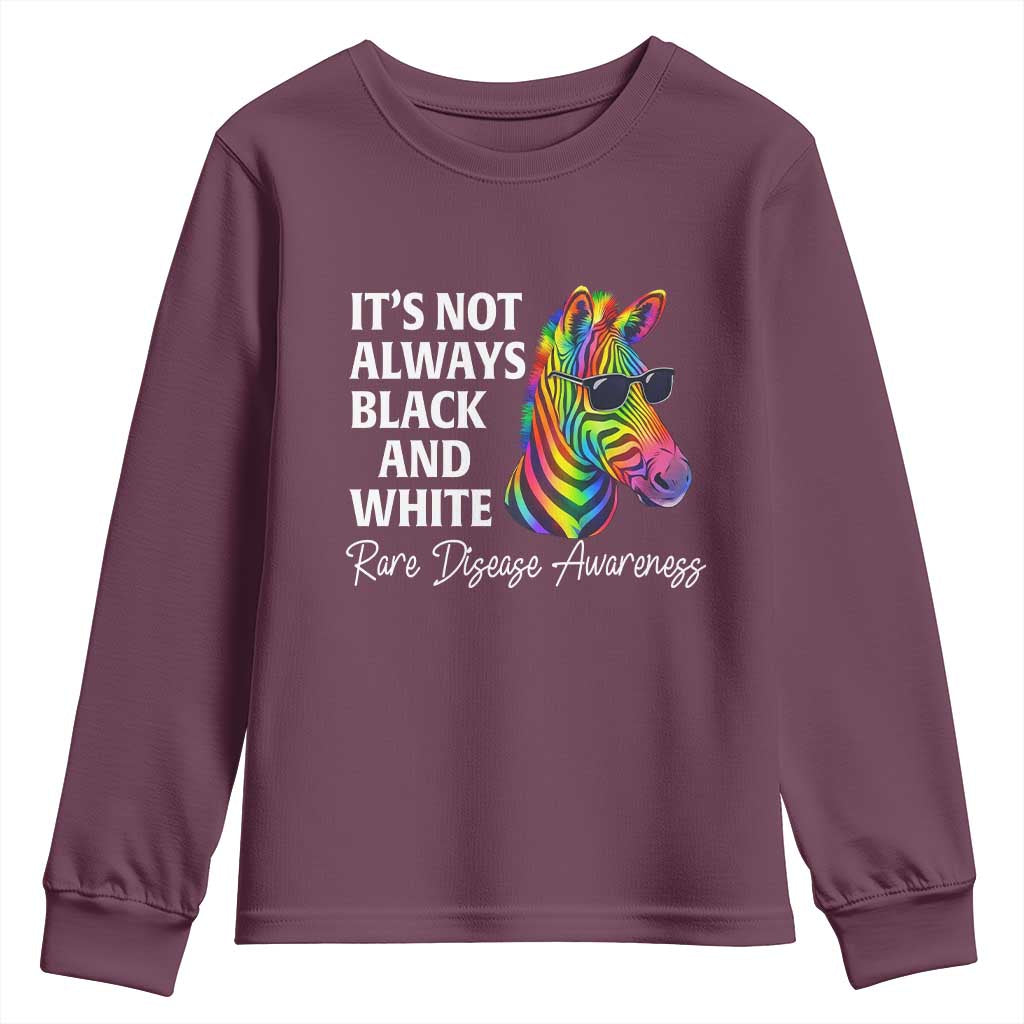 Rare Disease Awareness Youth Sweatshirt It Is Not Always Black And White Colorful Zebra