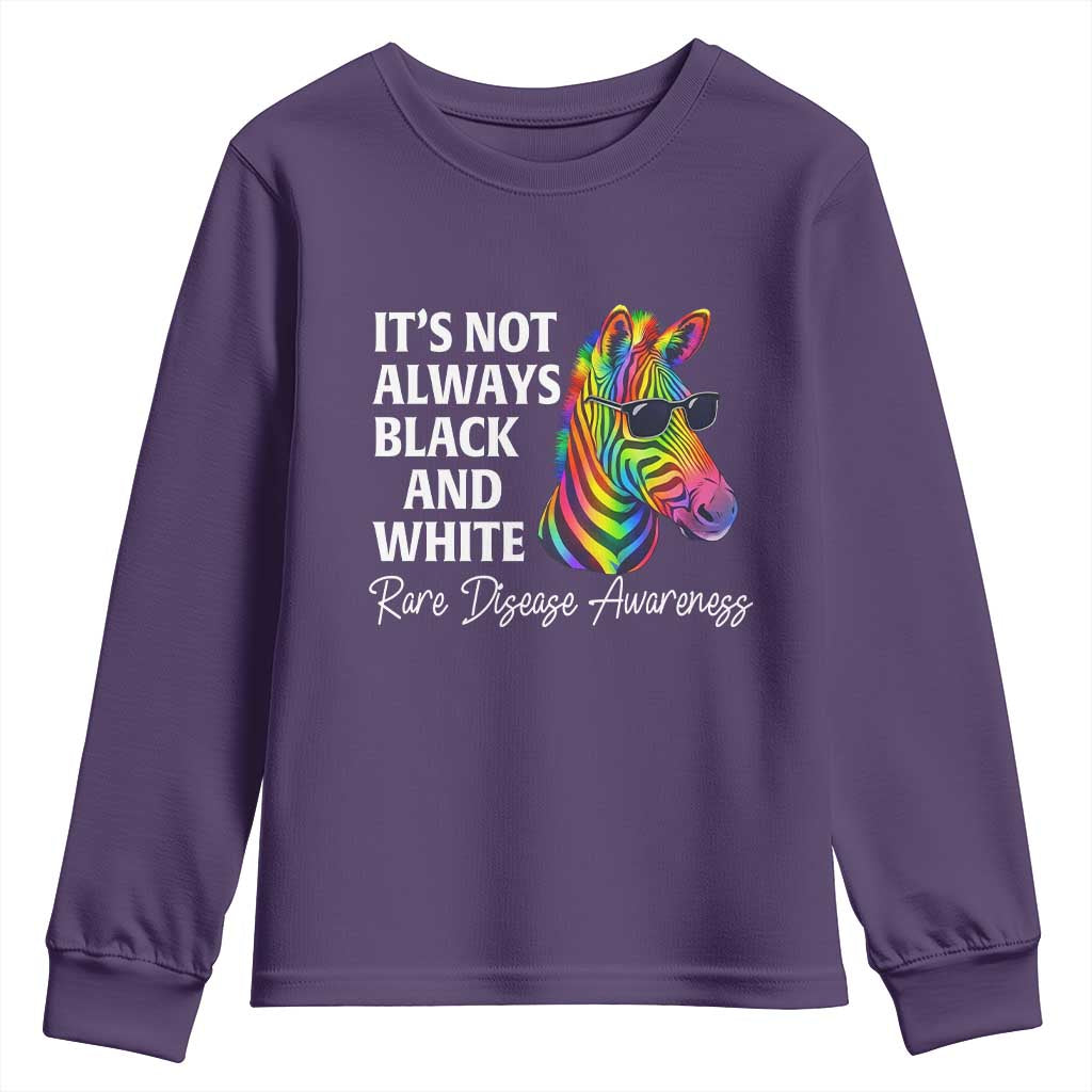 Rare Disease Awareness Youth Sweatshirt It Is Not Always Black And White Colorful Zebra
