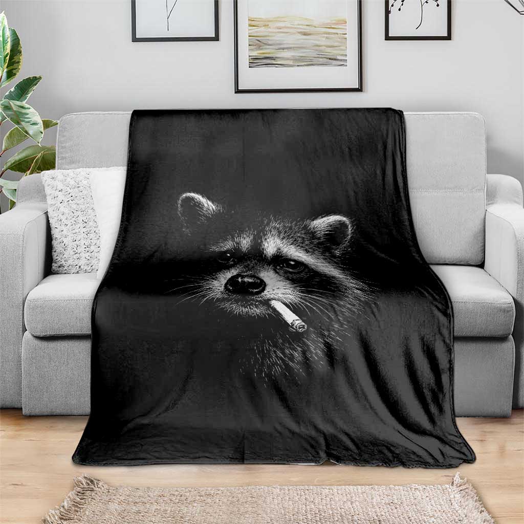 Funny Raccoon Smoking Cigarette Meme Throw Blanket Trash Panda Face Y2K Graphic