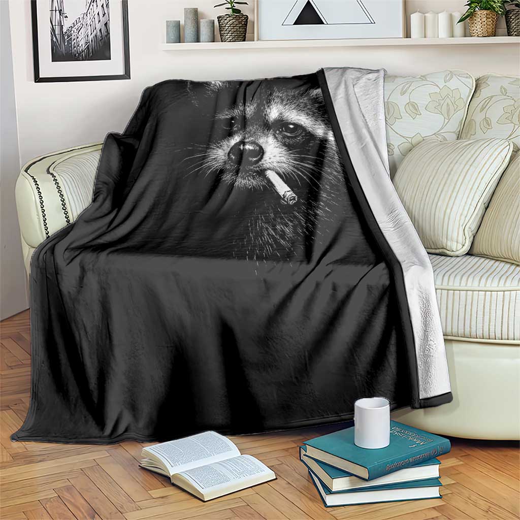 Funny Raccoon Smoking Cigarette Meme Throw Blanket Trash Panda Face Y2K Graphic