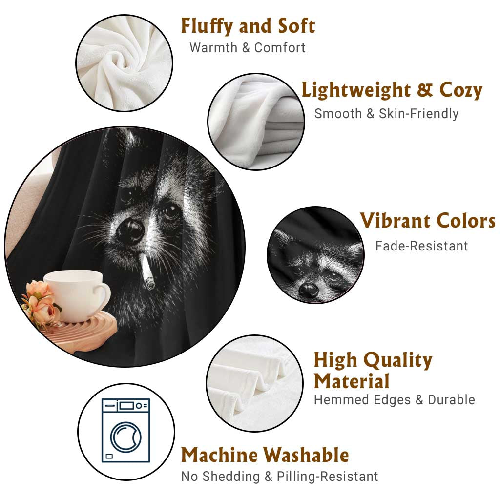 Funny Raccoon Smoking Cigarette Meme Throw Blanket Trash Panda Face Y2K Graphic