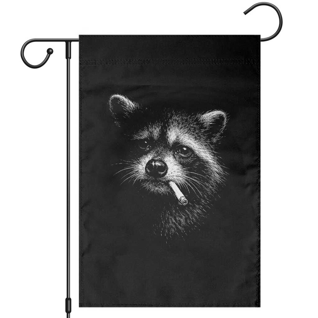 Funny Raccoon Smoking Cigarette Meme Garden Flag Trash Panda Face Y2K Graphic