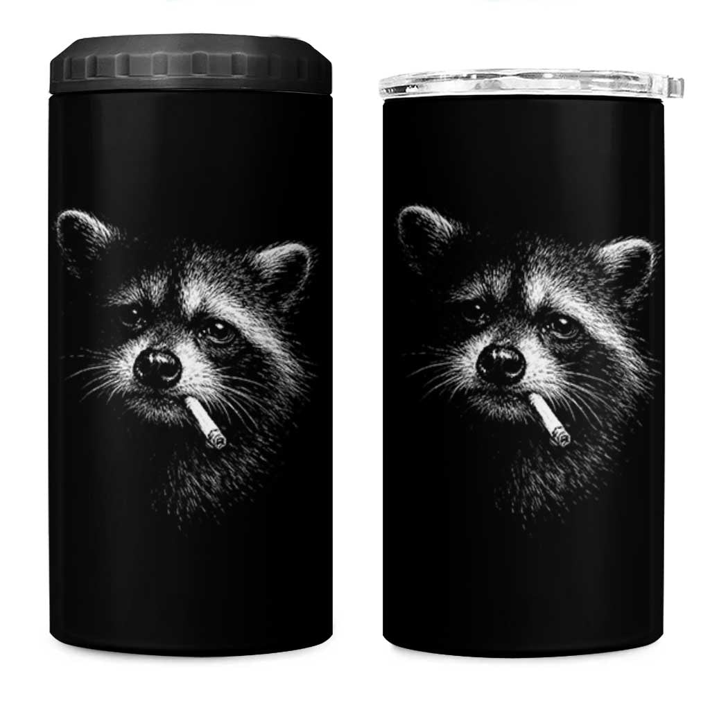 Funny Raccoon Smoking Cigarette Meme 4 in 1 Can Cooler Tumbler Trash Panda Face Y2K Graphic