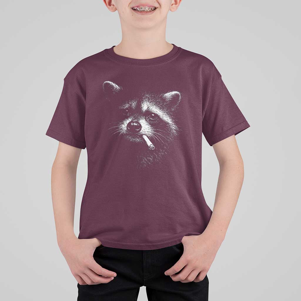 Funny Raccoon Smoking Cigarette Meme T Shirt For Kid Trash Panda Face Y2K Graphic